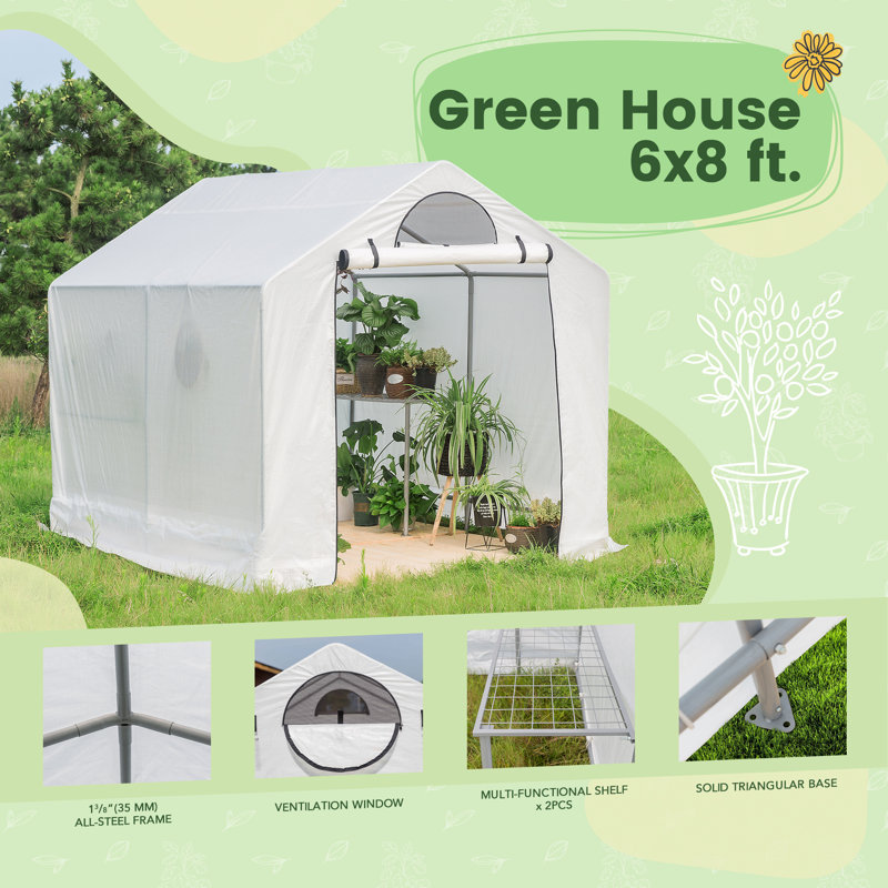 72" W x 96" D Hobby Greenhouse with 2pc 4' Plant Shelf