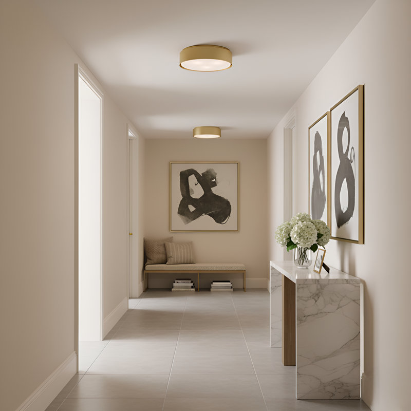 Dartmore Large Flush Mount, Satin Brass, 5.625" H x 18" W x 18" D, Satin Brass