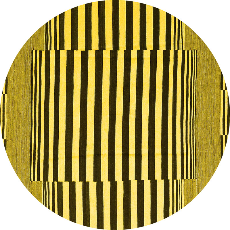 Tapis contemporains jaunes lavables à la machine 2788, Rond 8 pi