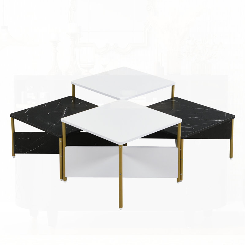 Modern Nesting Coffee Tables Set Of 4, Black/White