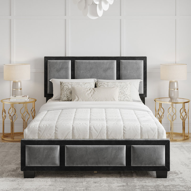 Structure de lit tapissier avec tête de lit ajustable en velours Bavière, sans sommier requis - Boyd Sleep, Grand