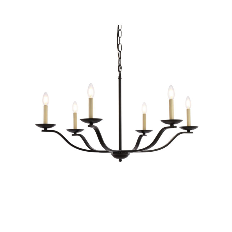 Henton 6 - Light Dimmable Wagon Wheel Chandelier, Black, 20" H x 36" W x 36" D