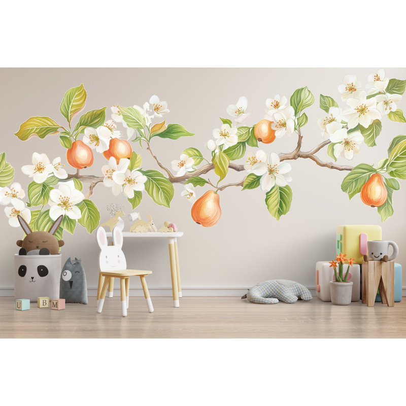 Adhésif décoratif poire, fleur d'arbre fruitier pour chambre d'enfant, art mural amovible pour salle de jeux 119Mv