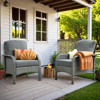 Rattan Patio Chair With Cushions (set Of 2)