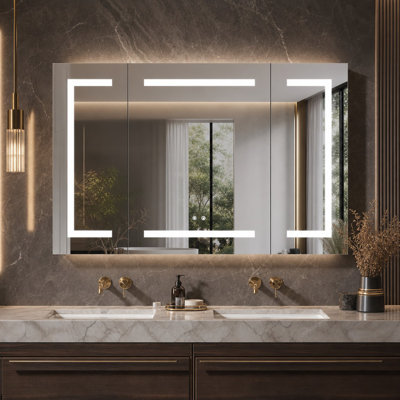 LED Bathroom Medicine Cabinet with Lighted Mirror, 3 Color Stepless Dimmable, Anti-Fog, Aluminum Wall Mounted , 40”W x 24”H