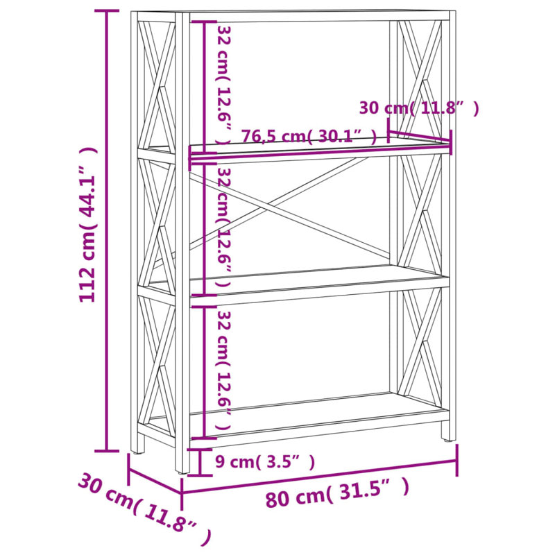 Vidaxl 3-Tier Shelf 31.5"X11.8"X30.7" Solid Wood Oak, (3 tablettes) H 44,1 po x l 31,5 po x P 11,8 po