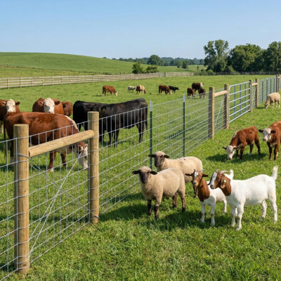 4.9ft x 164ft Galvanized Cattle Fence, Fixed Knot Livestock Wire Fence, Heavy Duty Field Fence for Cattle Sheep Pig Deer, Rust Resistant Farm Fence for Pasture Garden