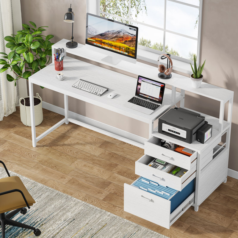 Metal Base Computer Desk, White, White