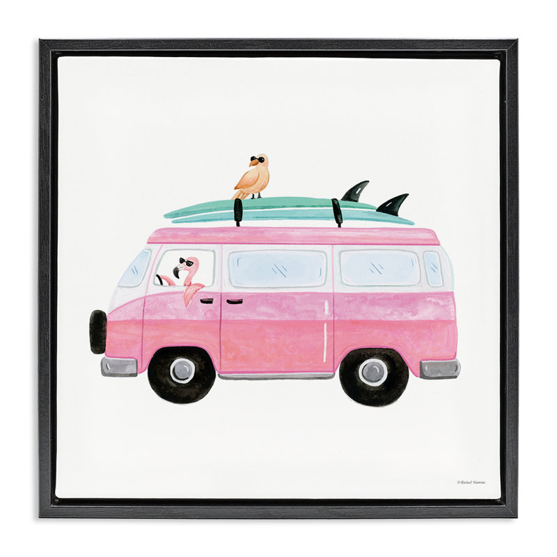 «Summer Birds & Van Floater», art mural par Rachel Nieman, Cadre flottant noir de jais, H 25 po x l 25 po