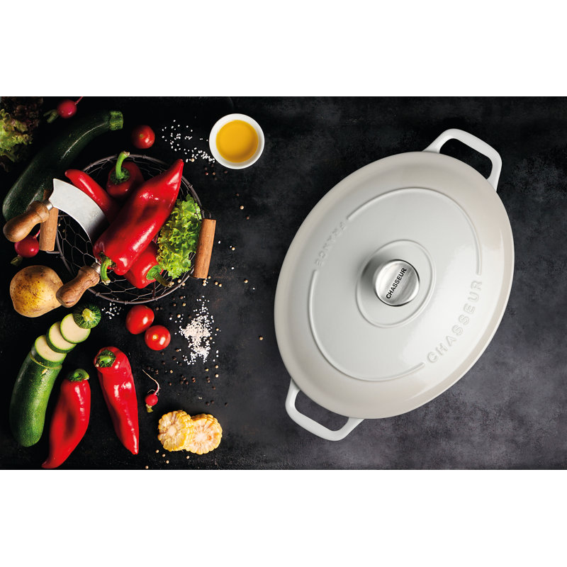 Chasseur 7.25-Quart Enameled Cast Iron Oval Dutch Oven – Macadamia Cream, 16" H x 10.75" W x 10.75" D, Cream