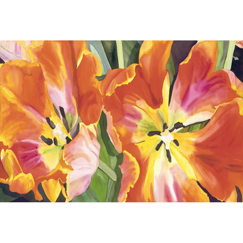 Two Parrot Tulips On CGP by Leslie Gertsman - Wrapped Canvas Art Prints, 30cm H x 46cm W x 3.8cm D