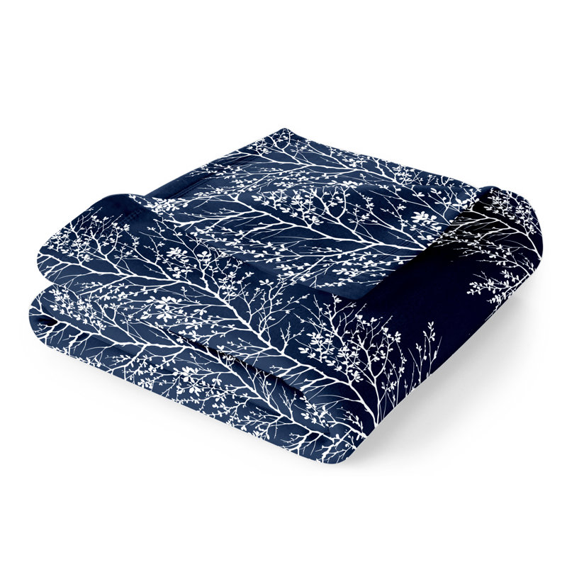 Ultra Soft Oversized Plush Foliage Throw Blanket, Navy
