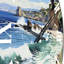 Horloge murale en métal Beach Contrast Pointillism II-93394238