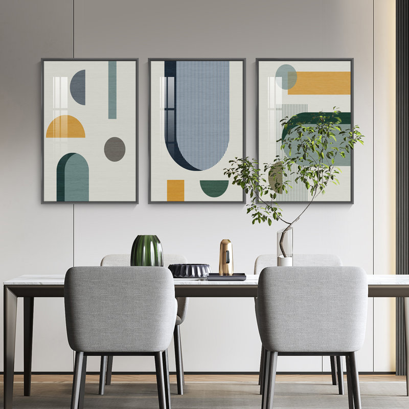 Luxueux aluminium encadré, ensemble de 3 reproductions d'art encadrées sur toile, H 24,3 po x l 48,3 po x P 1,65 po