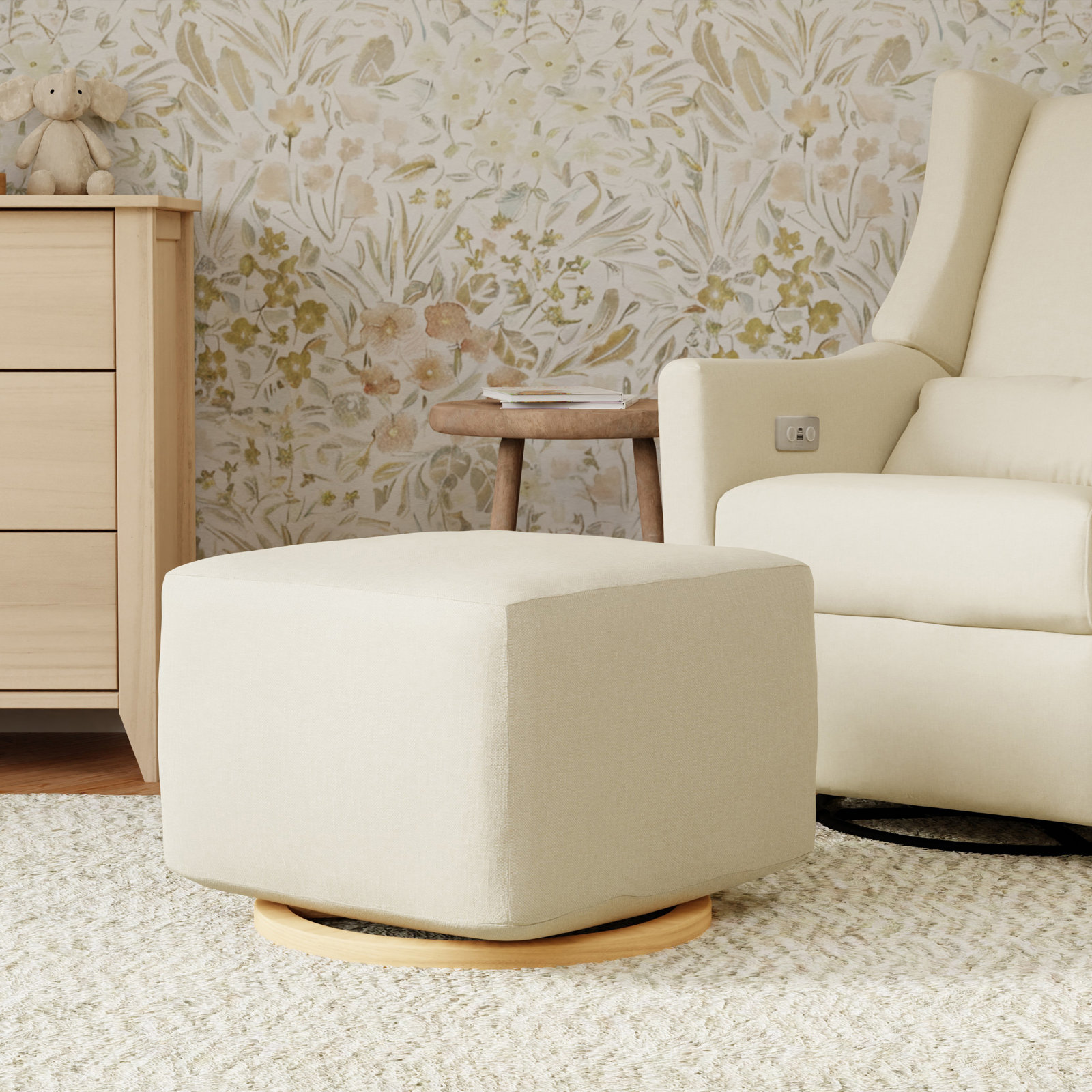 Kiwi Gliding Ottoman, Cream Polyester Blend, Natural
