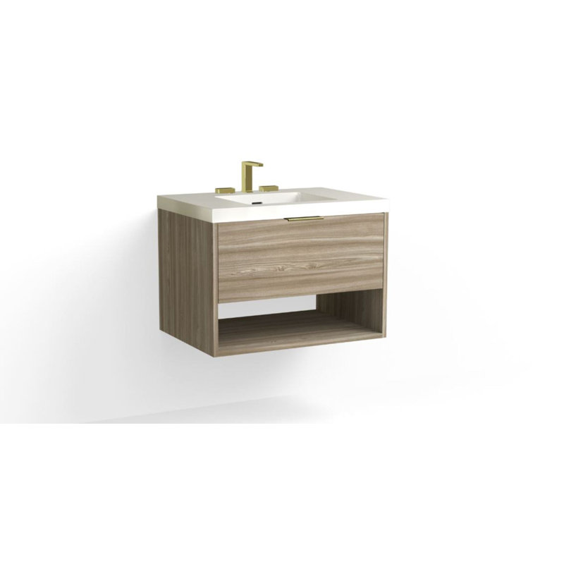 Modo 30" W Freestanding Single Bathroom Vanity with Dawson Leg, Nimbus, Satin Brass, Matte White/8" Widespread