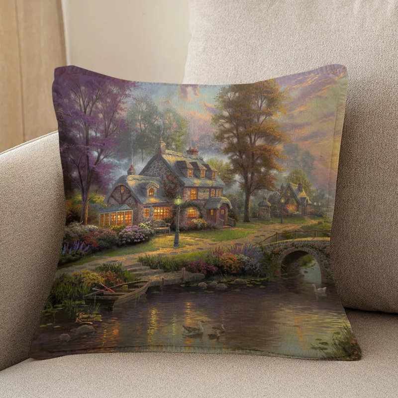 Coussin décoratif Thomas Kinkade Sunset on Lamplight Lane