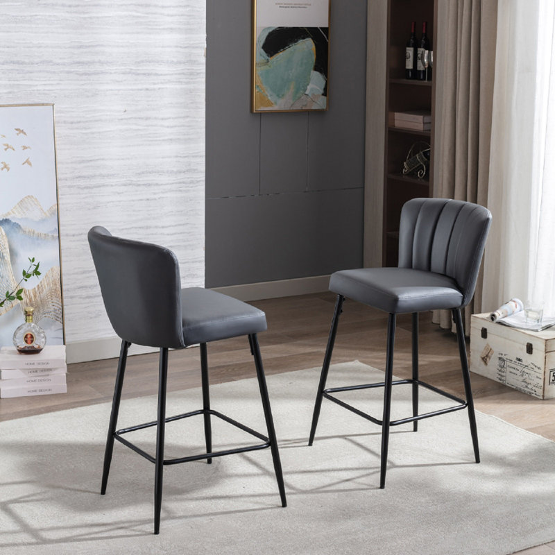 Cayenne Upholstered Counter Stool with Metal Frame, Grey