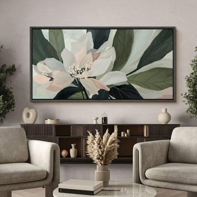 Abstract Sage Green Botanical Flower Art Mid Century Modern Boho Wall Art Horizontal Art Decor