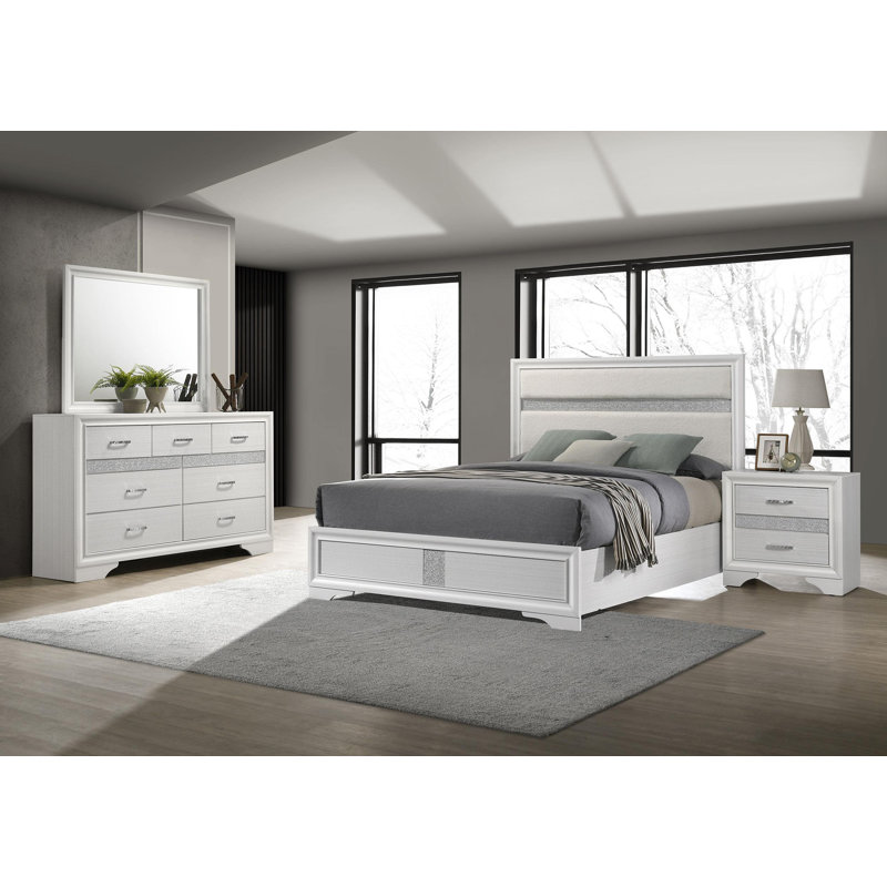 Maddielynn 4-piece Full Bedroom Set White, White, Full / Double, 4 Pcs: Bed, Nightstand, Dresser, Mirror