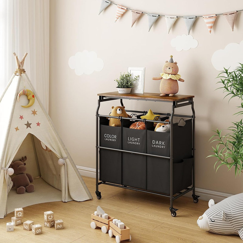3 Section Laundry Sorter Cart With Ironing Board, Laund...