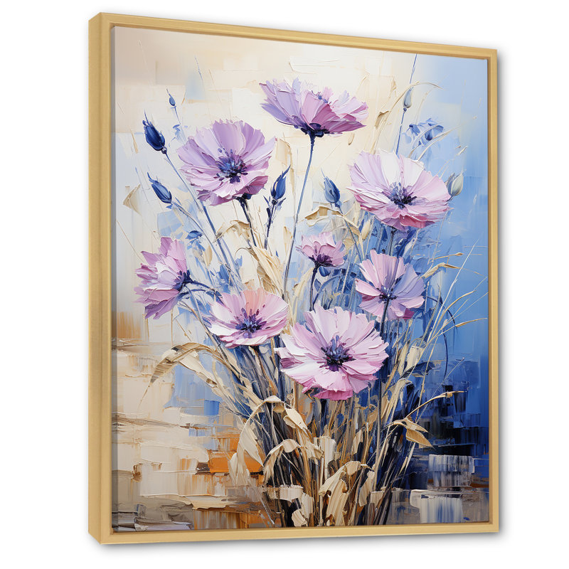 Bleu et mauve, champ de fauves sur toile, Cadre naturel flottant, 44" H x 34" W