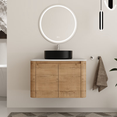 Ensemble de meuble-lavabo mural 30 po avec plateau en pierre reconstituée Eaton