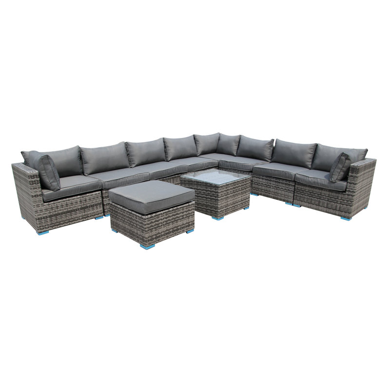 Boukra 9 Seater Rattan Sofa Set, Grey