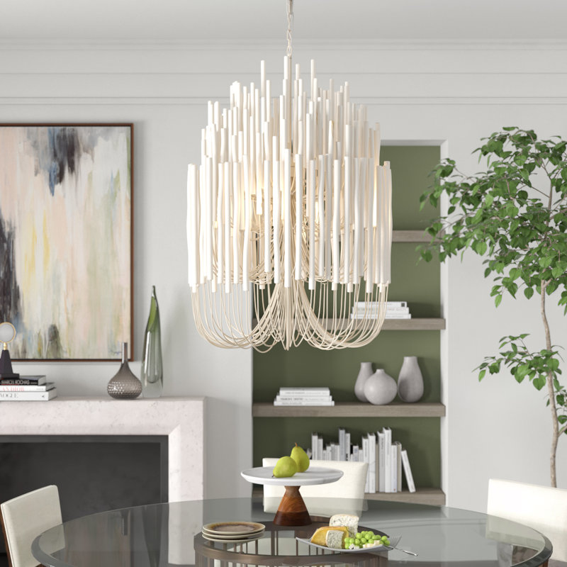 Tilda Chandelier, 30" H x 21" W x 21" D, Whitewash Stained Wood