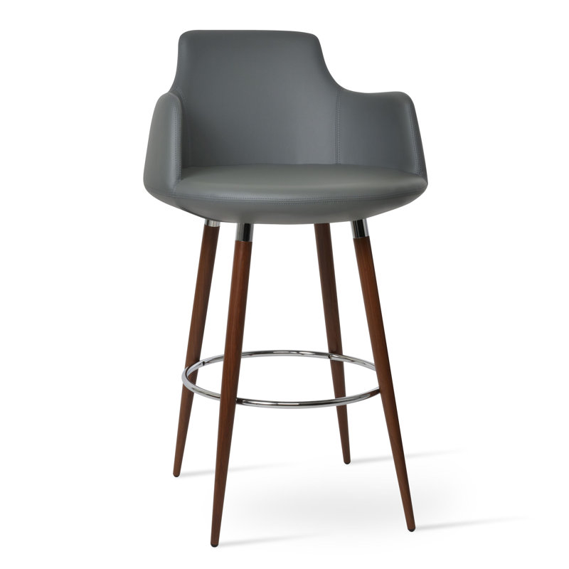 Dervish Ana Bar Stool, Light Gray, Walnut, Bar Stool 29" Seat Height