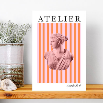 Artemis Pink Striped Bust Classic Contemporary Elegant Portrait Wall Art Print 1 Piece Wrapped Canvas Wall Art
