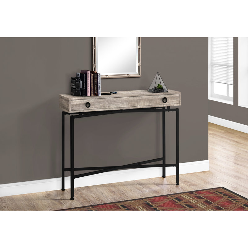 Accent Table With Storage Compartment, Beige Laminate And Black Metal, Modern Design, 42.5"W X 12"D 32.5"H Taupe Metal Base - For , Living Room