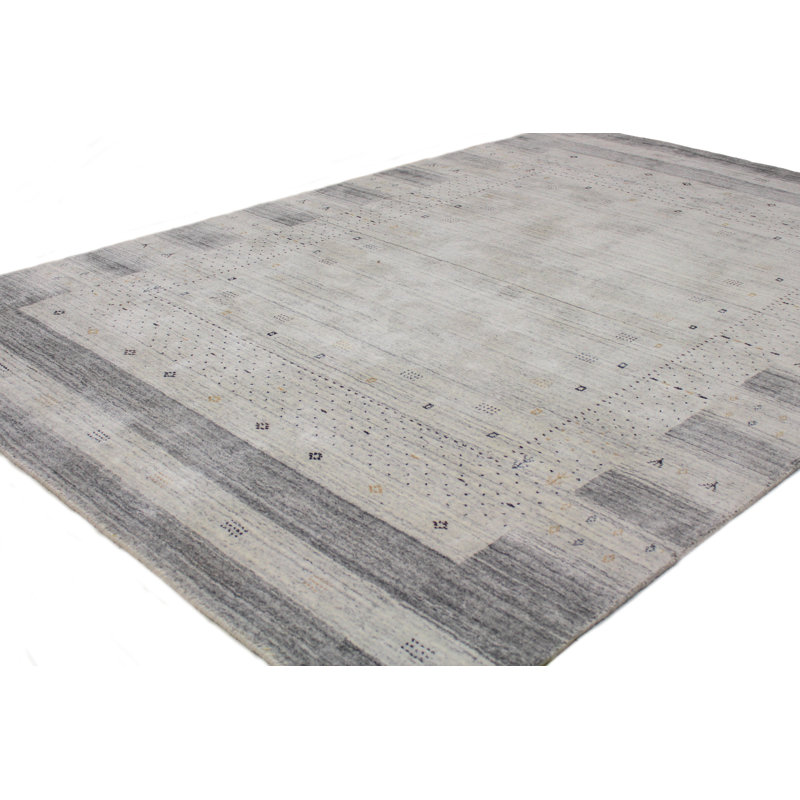 Handmade Gray Wool and Viscose Rectangular Rug 66" x 42"