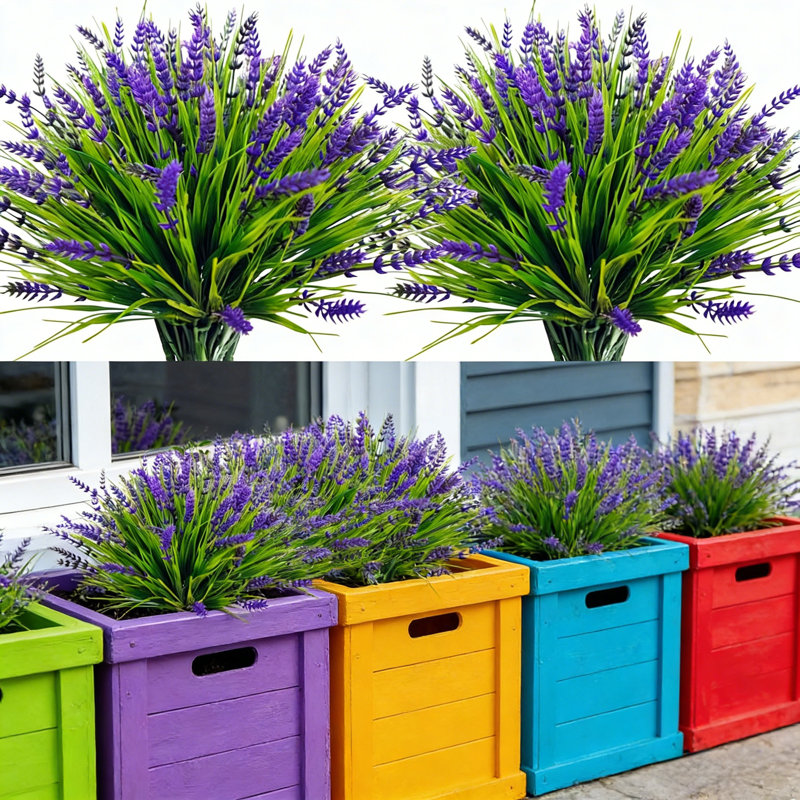 24 paquets de fleurs de lavande artificielles, plantes en plastique résistantes aux rayons UV pour la décoration intérieure et extérieure, tiges de fil réglables pour le mariage, la fête, le jardin, la pièce maîtresse de la table