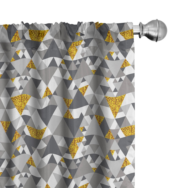 Rideaux 4 panneaux Red Barrel Studio® gris-jaune, triangles Zig Zag, souci gris anthracite, L 56 po x L 95 po