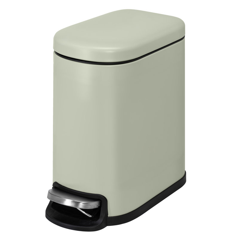 Poubelle à pédale rectangulaire mince 1,3 gallons avec couvercle à fermeture douce, seau intérieur amovible et pédale Acento Linea, vert sauge doux au toucher