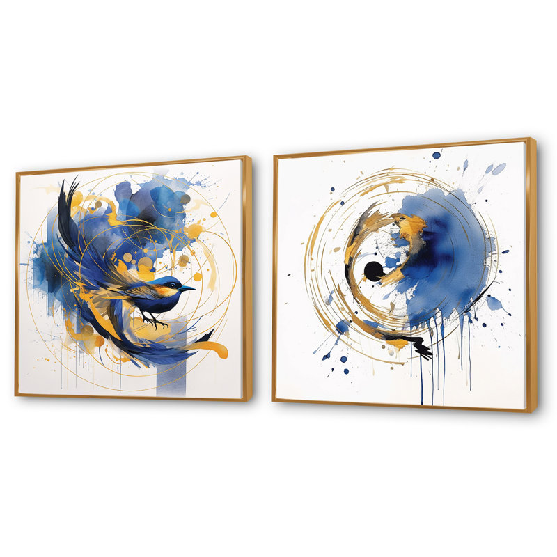 «Teal and Gold Elegance I», 2 pièces, H 16 po x l 33 po, Cadre flottant doré