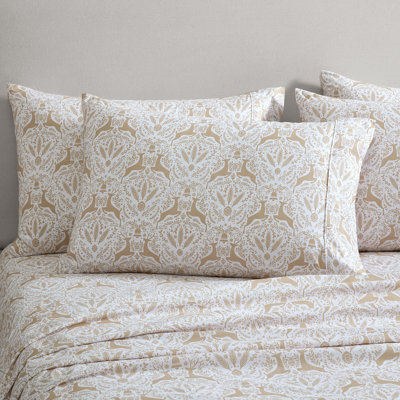   Lenox Classic Folk Reindeer Design 6-Piece Printed Sheet Set in Queen, Beige (Including 4 Pillowcases)