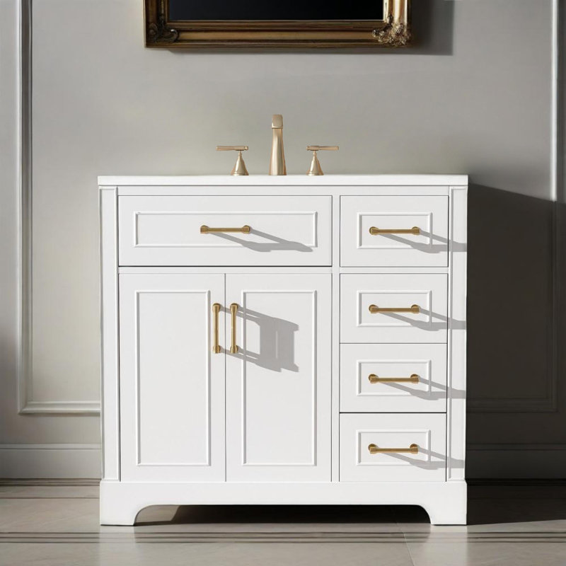 Meuble-lavabo 36 po avec lavabo en céramique, portes à fermeture douce, 4 tiroirs à fermeture en douceur durable