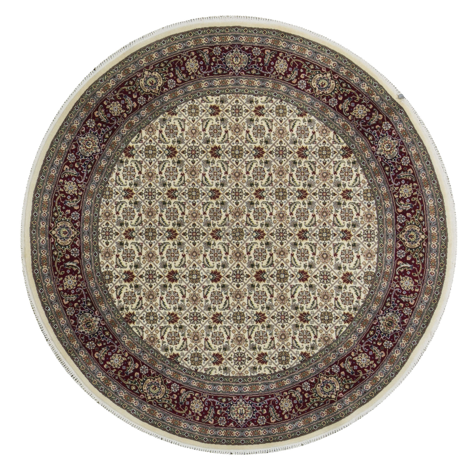 Ringlocka Rug Bokara Rug Co., Inc. Hand-Knotted High-Quality Ivory and Red Round Area ...