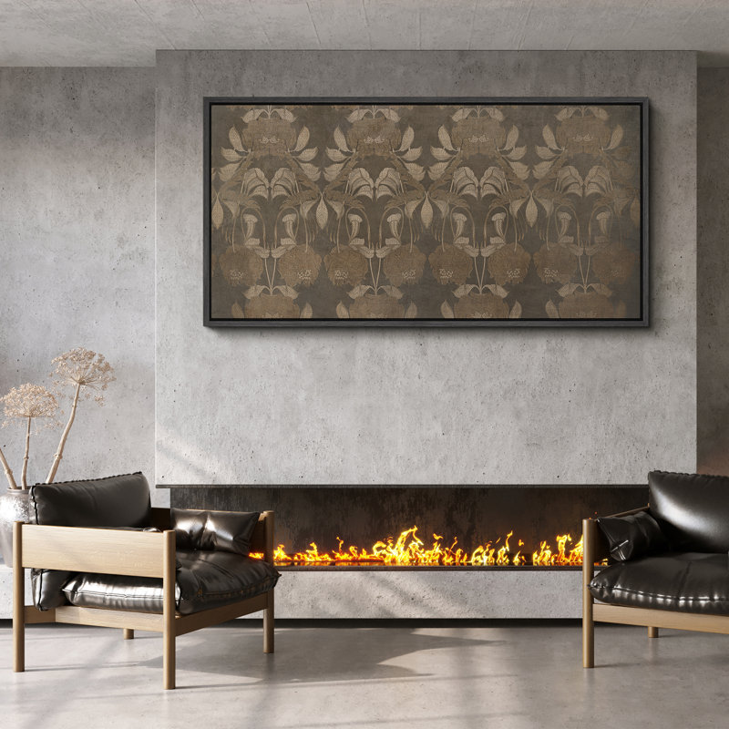 Art mural rétro sur toile à motif damassé botanique - motif ornemental classique pour intérieurs traditionnels ou transitionnels