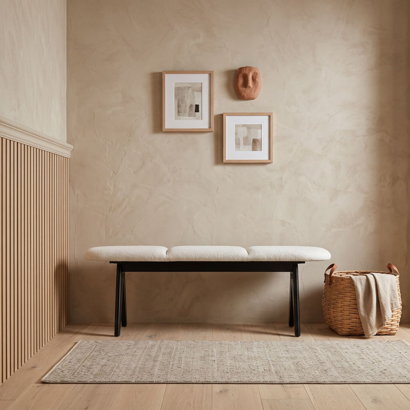 Banc rembourré avec pieds en bois, Noir blanc