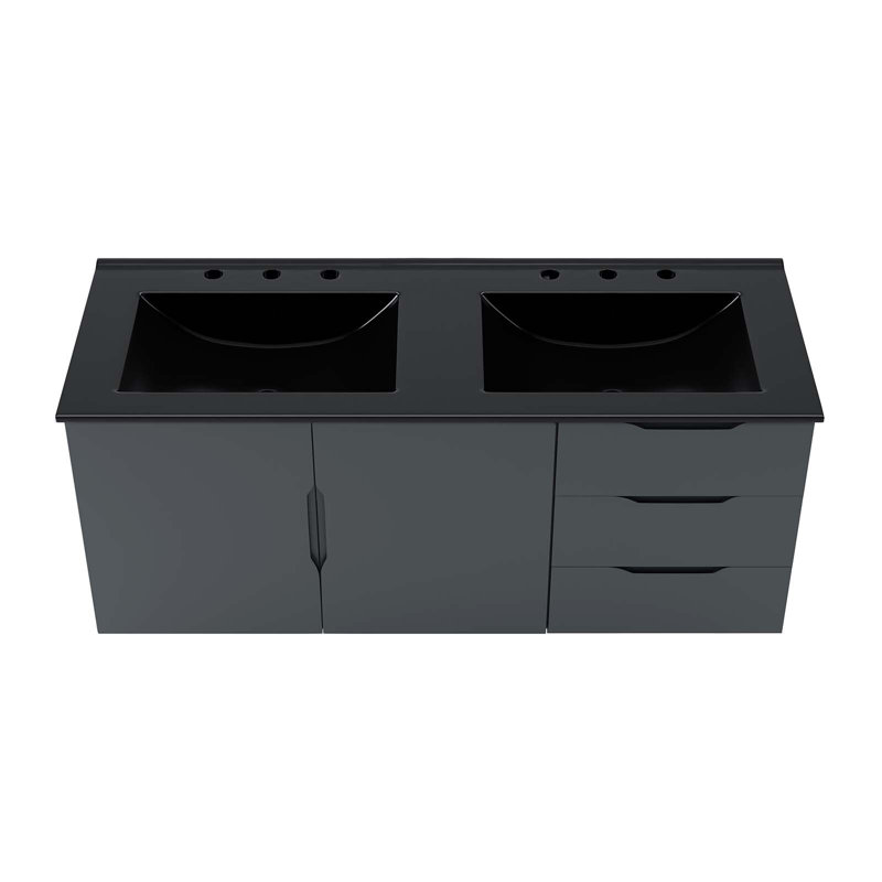  Vitality 48" Double Sink Bathroom Vanity, Gray, Black