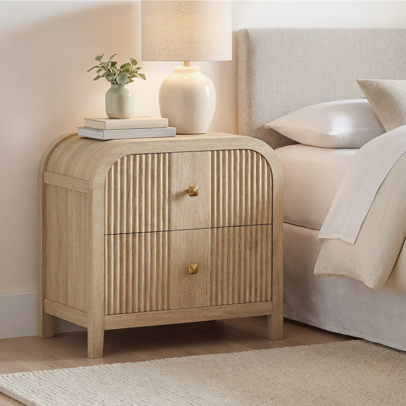 Aariz Fluted Nightstand With 2 Drawers 24" Tall Modern Wood End Table For Bedroom Living Room, Individual