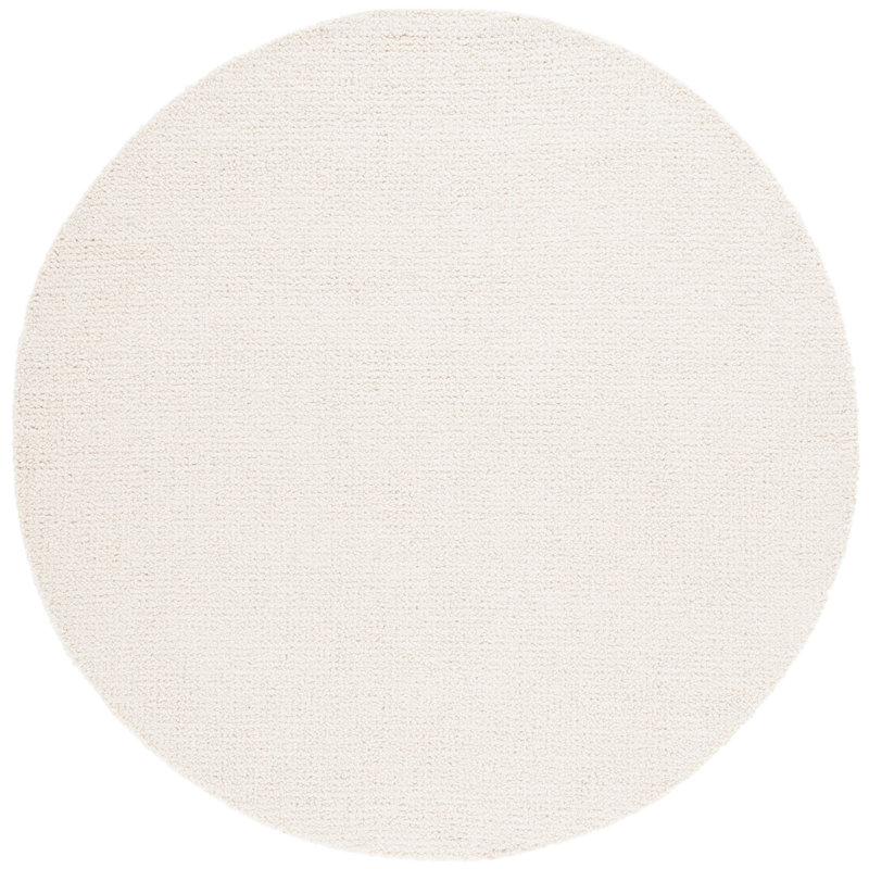 Borinka Solid Color Hand Tufted Wool Area Rug in Ivory, Round 6'