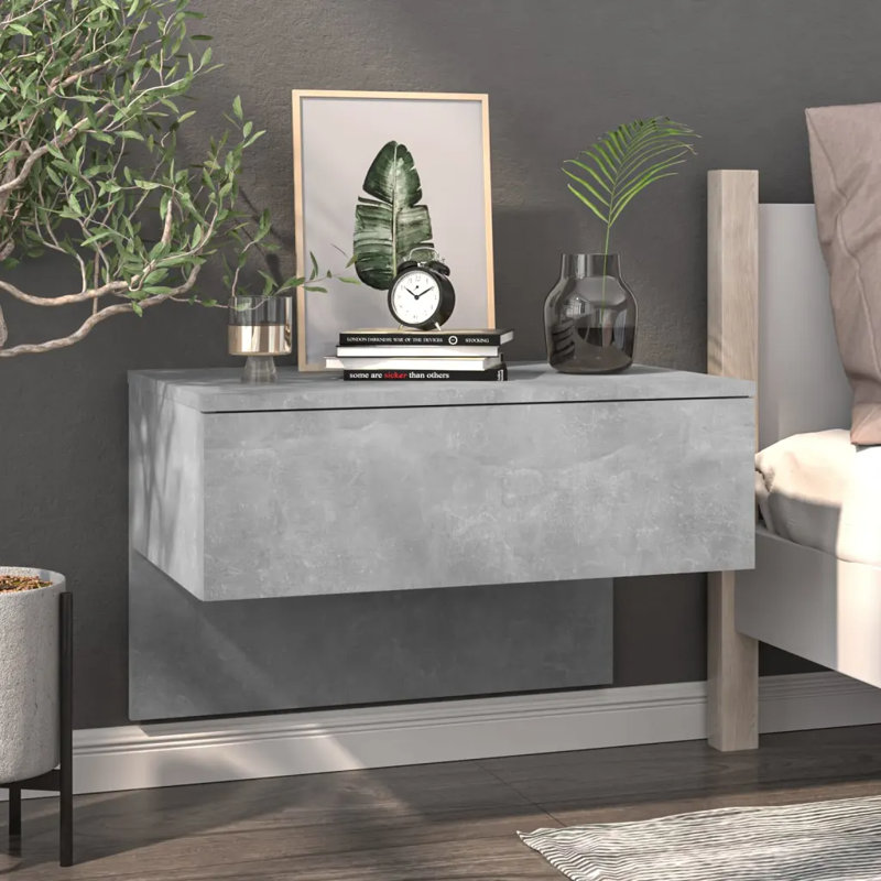 Jaiannah Wall-mounted Bedside Cabinet, Concrete Grey, Individual