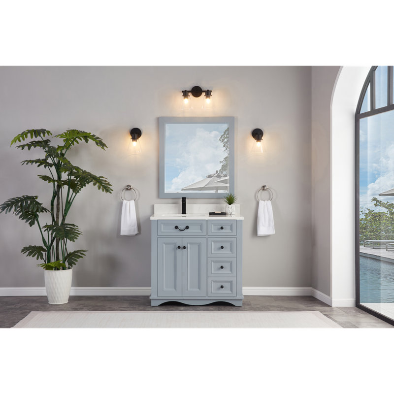 36" Solid Wood Sink Vanity  With 1' Artificial Stone Top, Cadet