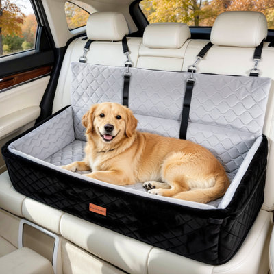 Extra Large Dog Car Seat, Dog Bed for Large Dogs Up to 120lbs, Multi-Functional Dog Booster Seat with Thick Cushion & Safety Leashes, Detachable & Washable Pet Travel Safety Carrier