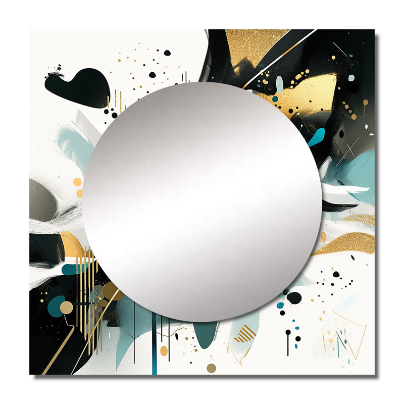 Autra - sarcelle doré cubiste kaléidoscope III cubisme miroir carré pour décoration murale, 23 po x 23 po