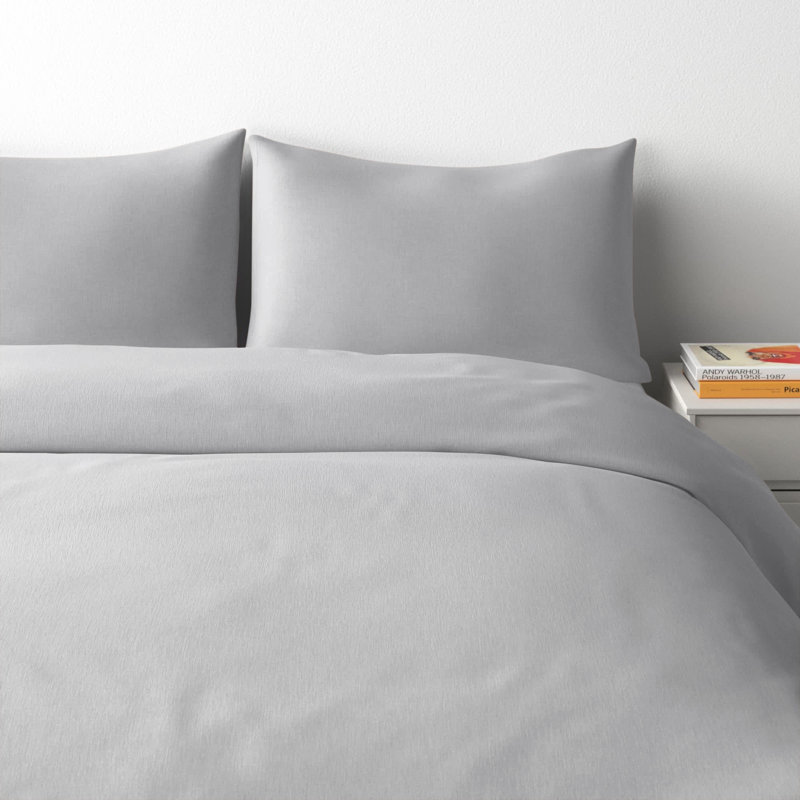 Pia Modern & Contemporary 100% Linen Duvet Cover, Light Gray, Queen Duvet Cover + 2 Standard Shams